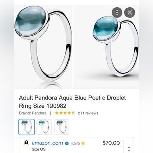 Pandora Aqua Blue Droplet Ring